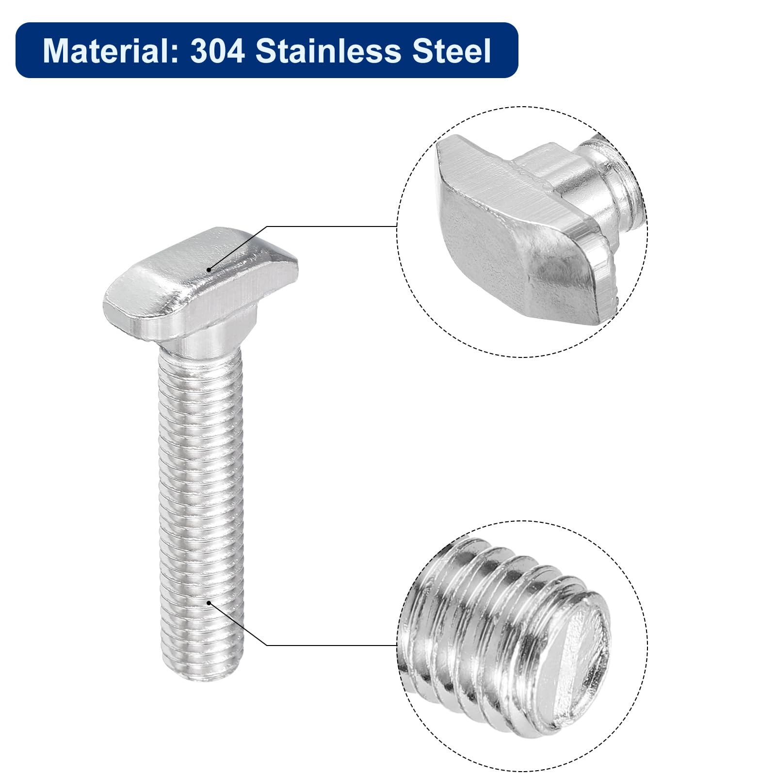 QUARKZMAN 30Pcs Boulons en T-Slot, M8 x 45mm Boulon à Tête de Marteau T Vis Goujon pour Profilé en Aluminium en T de la Série 4040, en Acier Inoxydable 304, Argent