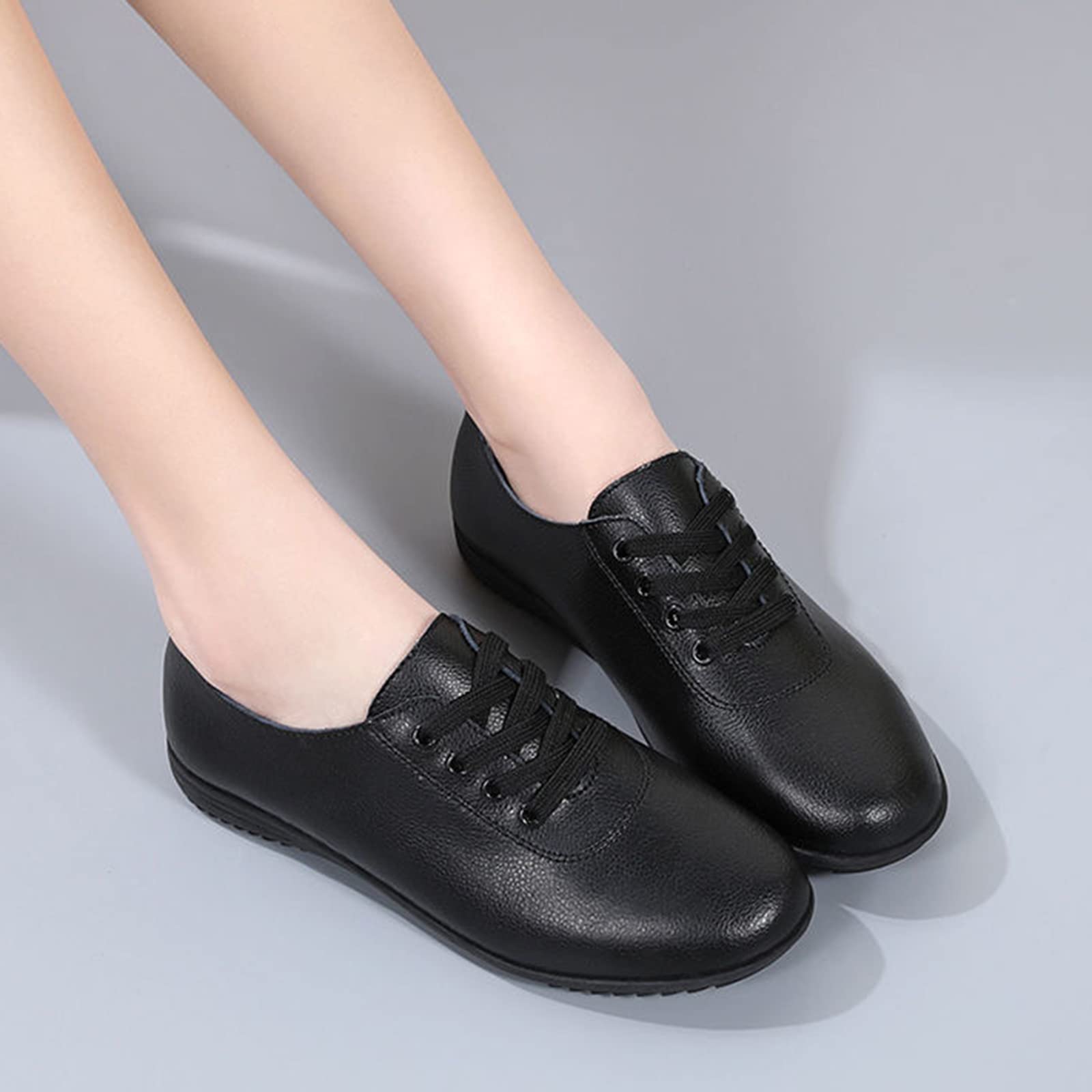 Oxfords De Las Mujeres con Cordones De Cuero Zapatos De Caminata Fondo Ligero De La Oficina De Trabajo De La Oficina De Los Mocasines
