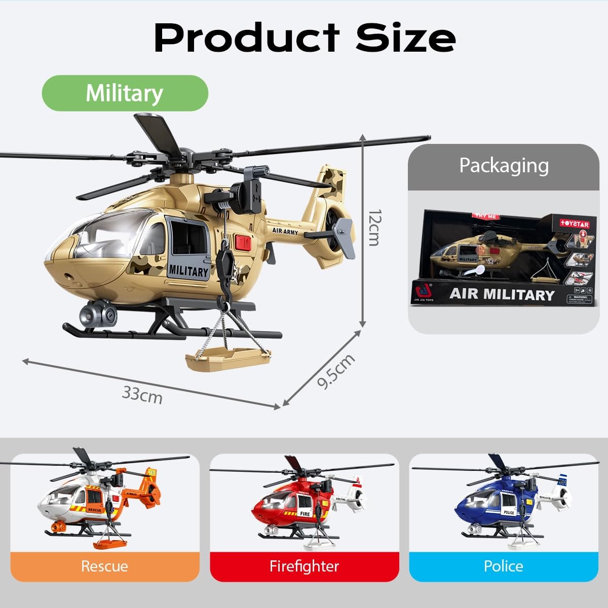 Rescue Helicopter Toy with Lights and Sounds,Emergency Crane Toy with Hanging Tray, Kids Toys for 3 4 5 6 7 Years Old Boys (Military Helicopter)
