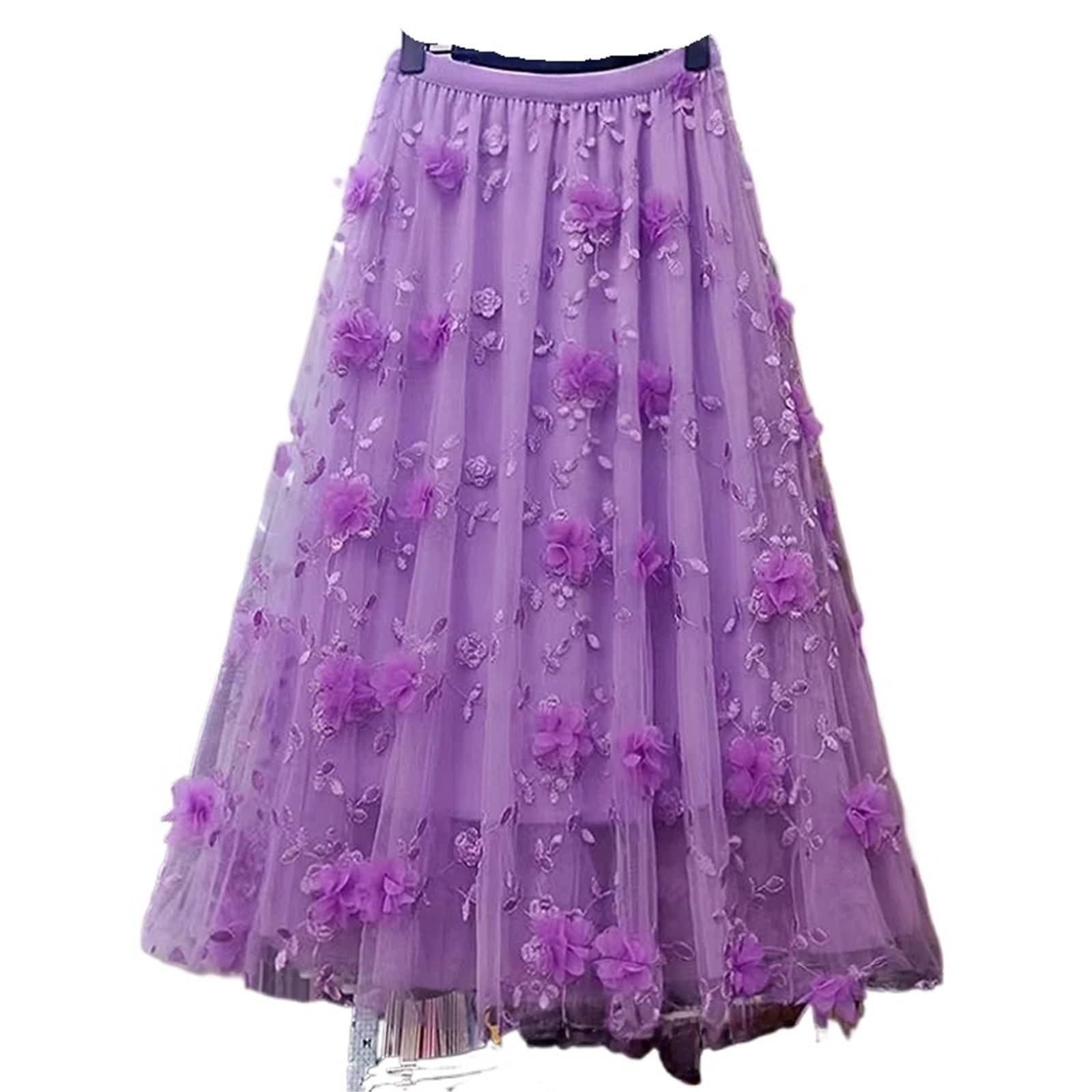 Gonna Estiva in Tulle Viola da Donna, Linea A, Lunghezza Midi