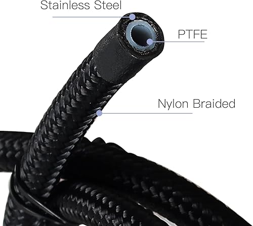 Miniatura 2 de 6AN PTFE E85 Manguera 10FT Trenzado Línea de Combustible Kit de Montaje de Línea de Transmisión Aceite Enfriador Línea Nylon Acero Inoxidable Negro