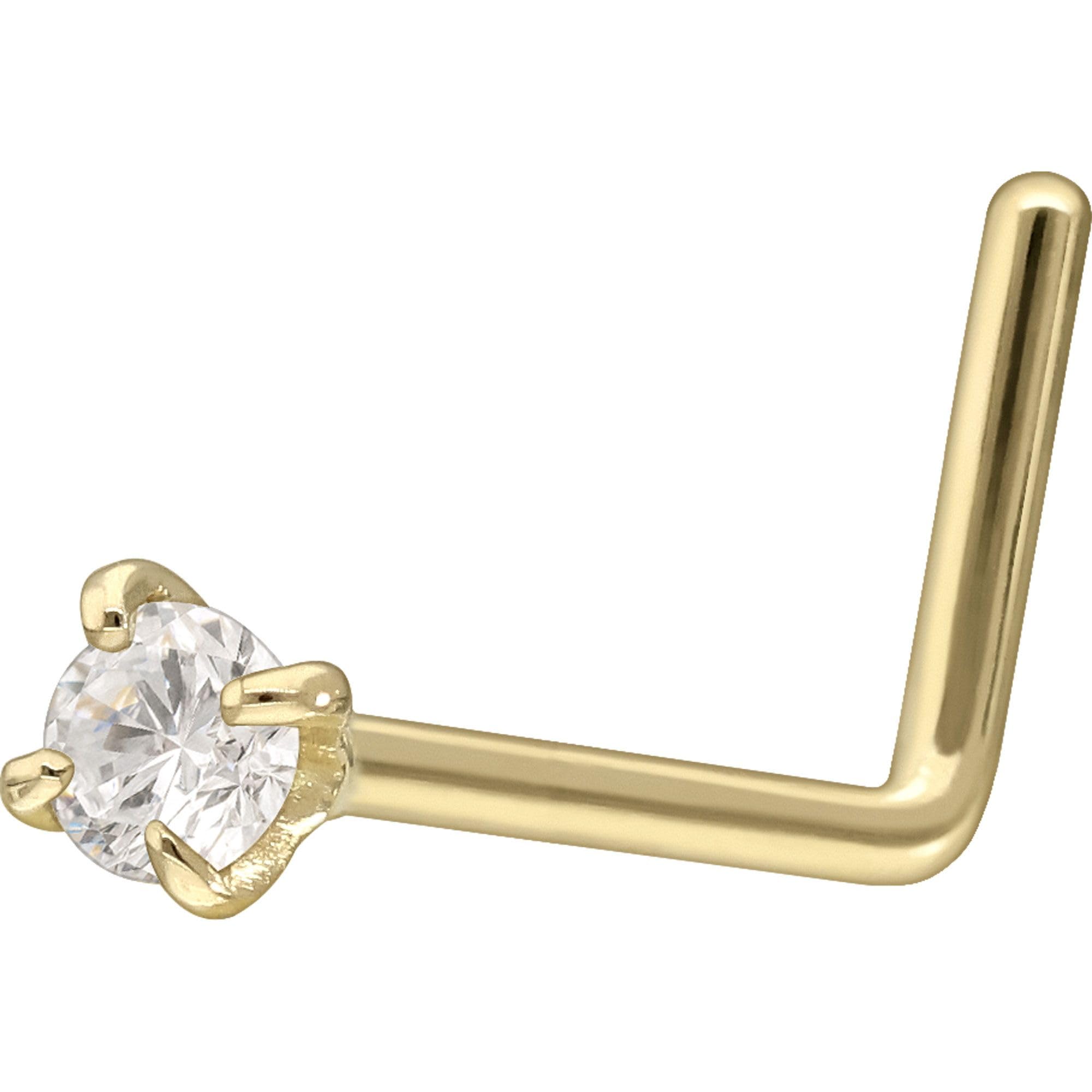 PIERCINGLINE Nasenpiercing 14K Gold Nasenstecker L-Form EINGEFASSTER MOISSANIT 585er Gold - Goldfarben