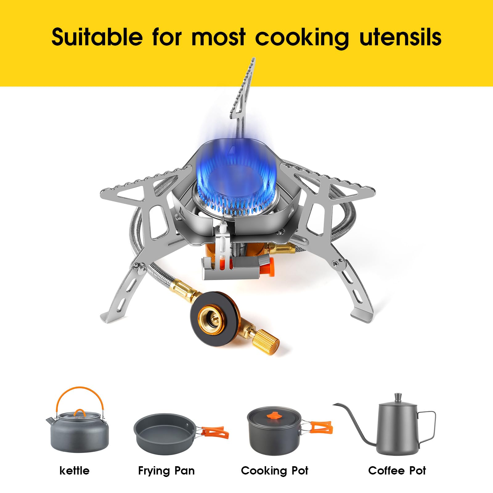 SWAWIS 3500W Fornellino da Campeggio Portatile Piezoelettrica Stufa a Gas Campeggio Antivento con Adattatore per Escursionismo Campeggio Picknick Trekking Outdoor Wandern
