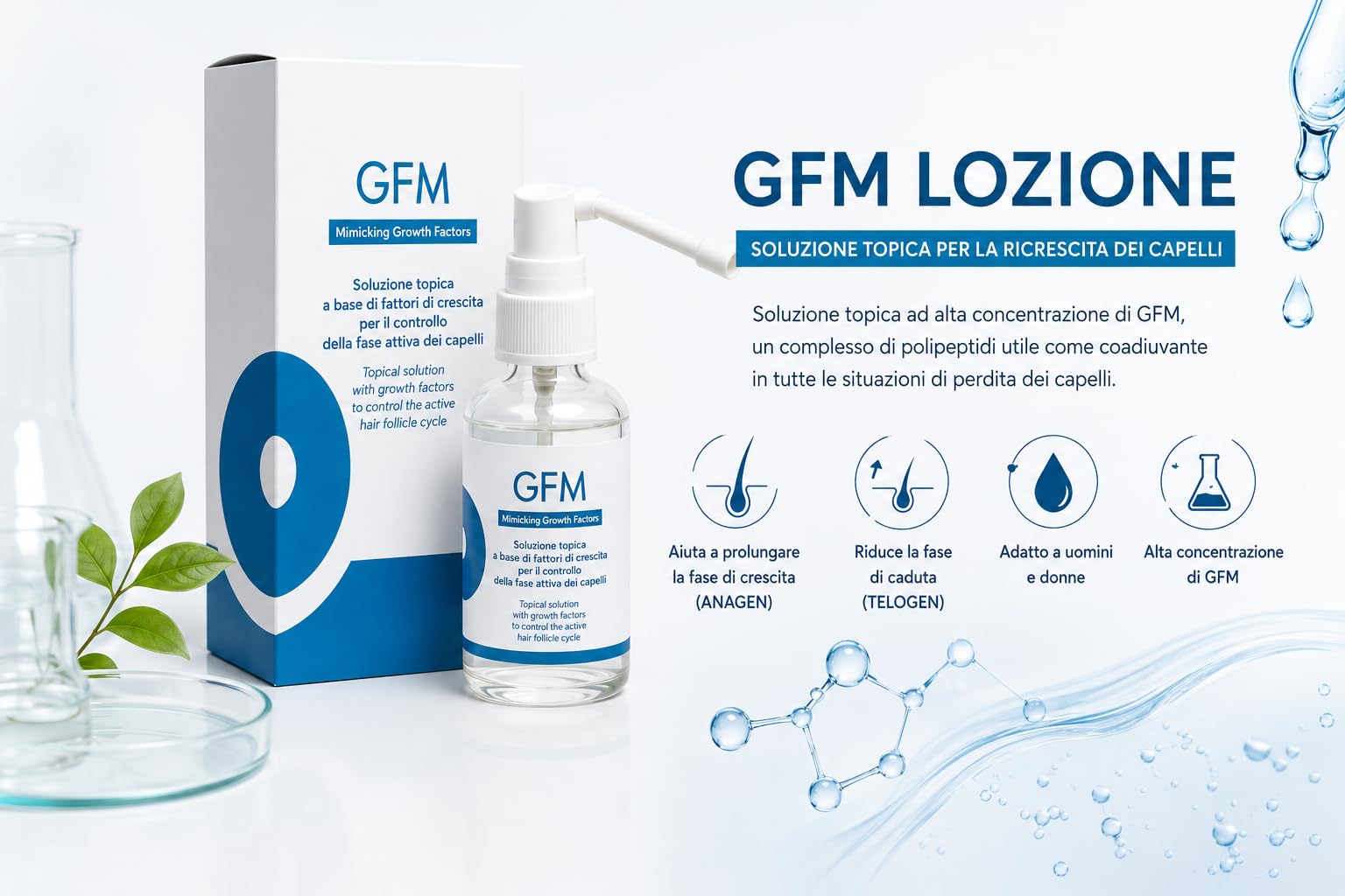 Generico X2 GFM Lozione Tricologica - Soluzione Topica Indicata In Tutte Le Forme Di Perdita Di Capelli - Anticaduta Cuoio Alopecia