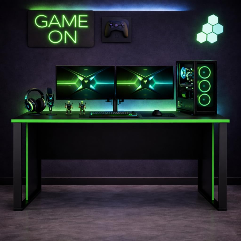 Homidea Vortex - Tavolo da gaming, 150 cm, con telaio robusto, scrivania per PC per configurazione di gioco, scrivania per computer per camera dei ragazzi, ufficio e home office, moderno tavolo da
