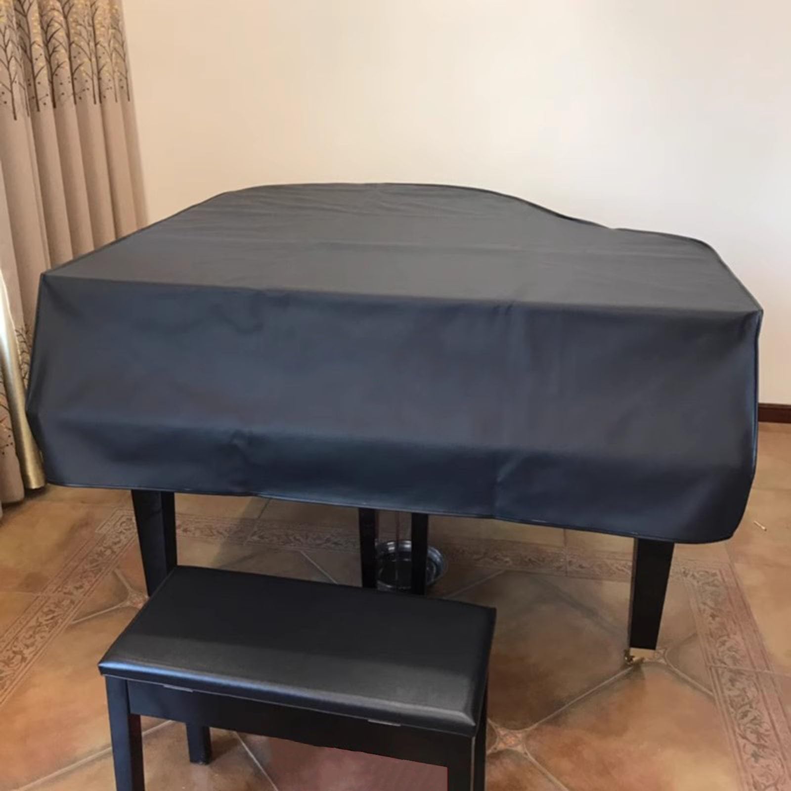 Copertura Nera per Pianoforte a Coda Copertura per Pianoforte a Coda per Bambini in Pelle Impermeabile con Copertura per Sgabello Copertura Protettiva per Pianoforte(A,180cm/71inch)