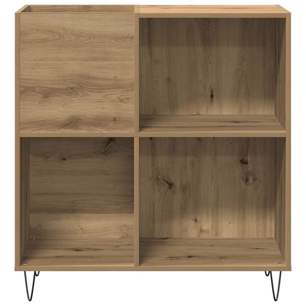 Armadietto per dischi in rovere Artisan con 4 ripiani, 85 x 38 x 89 cm, spazio per vinile, CD, DVD, supporti multimediali in soggiorno e ufficio, moderno in legno con gambe in metallo