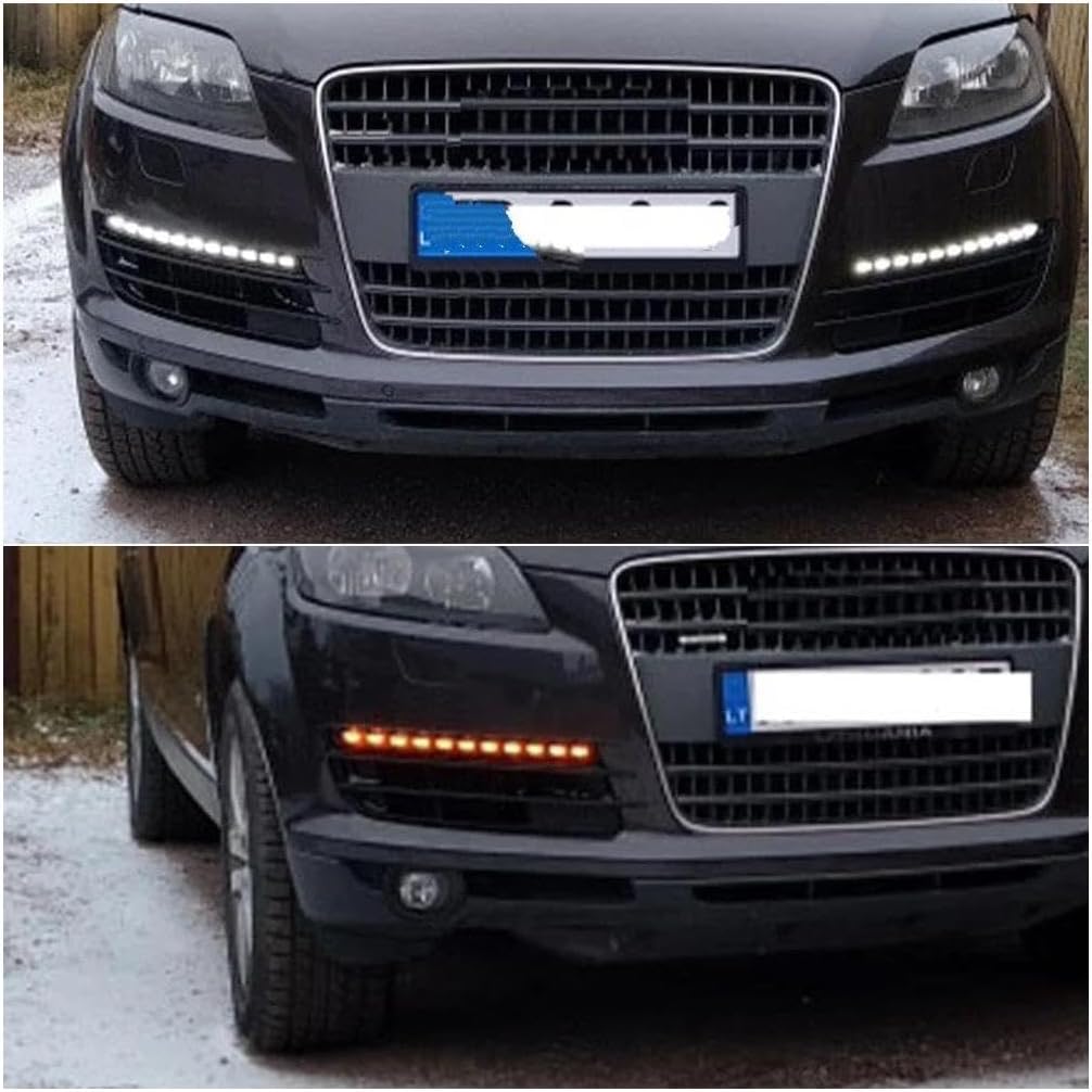 Car Turn Signal Lights Blinker Lights For For Q7 2006 2007 2008 2009 Car Flashing LED DRL Daytime Running Lights Daylight Fog Light With Yellow Turn Signal Dynamic Turn Signal(Left and Right)