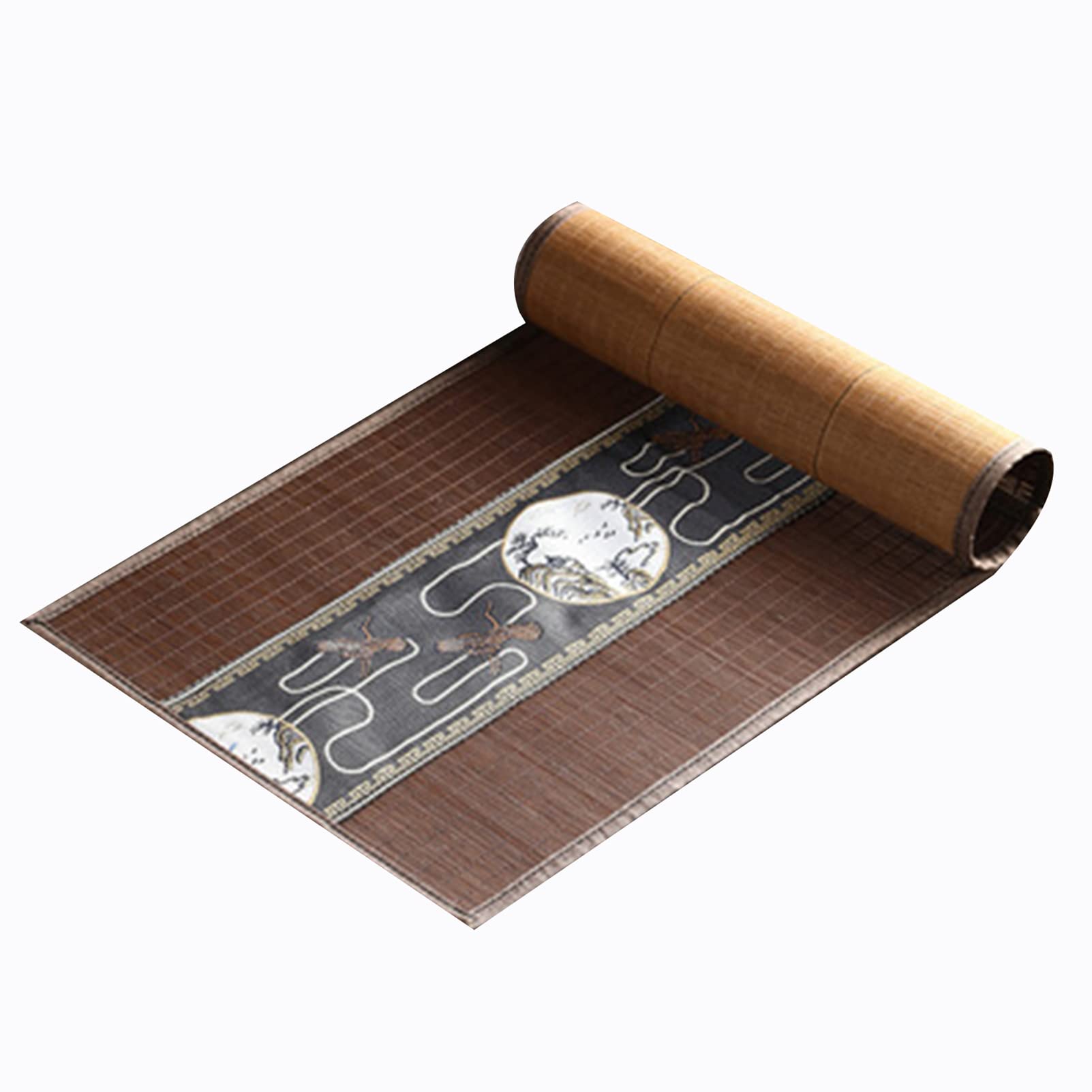 Chemin de table en bambou, Tapis de table tissé en soie de bambou avec support en maille antidérapant, tapis de table durable avec décor en tissu jacquard, set de table de décoration de mariage de fêt