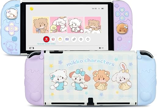 GeekShare Protective Case for Switch OLED,Slim Cover Case Compatible with Switch OLED Separable Soft Silicone Protective Shell with 2 Thumb Grip Caps - Mikko Sweet Thoughts