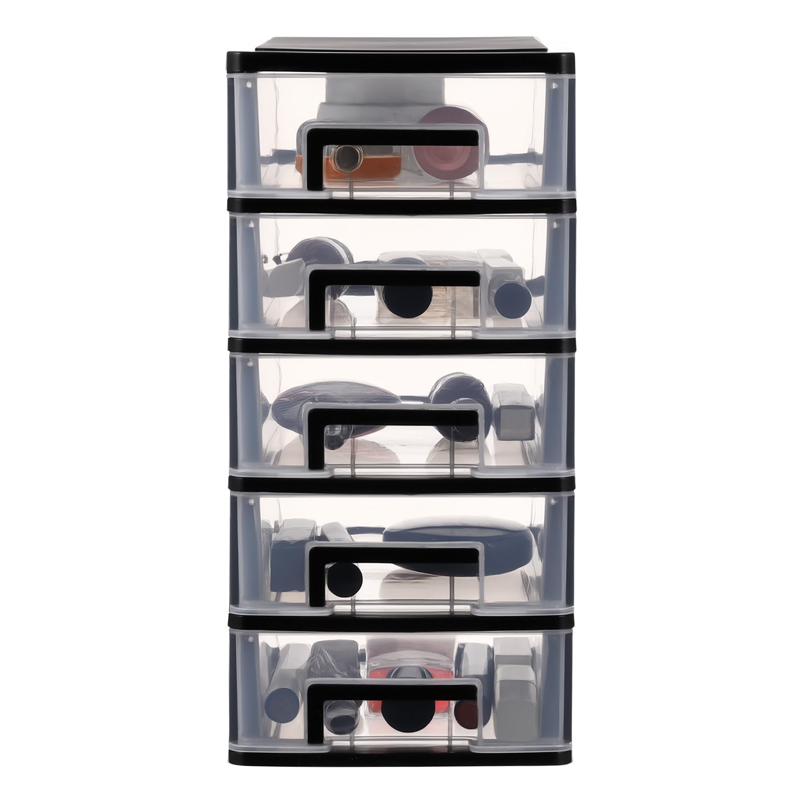 Organizador de Cajones de Plástico de 5 Niveles Pp Negro | Diseño Cajones, Formato Apilable para Oficina y Salón, Caja Rectangular de Almacenamiento y Clasificación