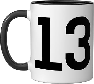 13 Number Sports Team Fan Ceramic Mug, Black/White
