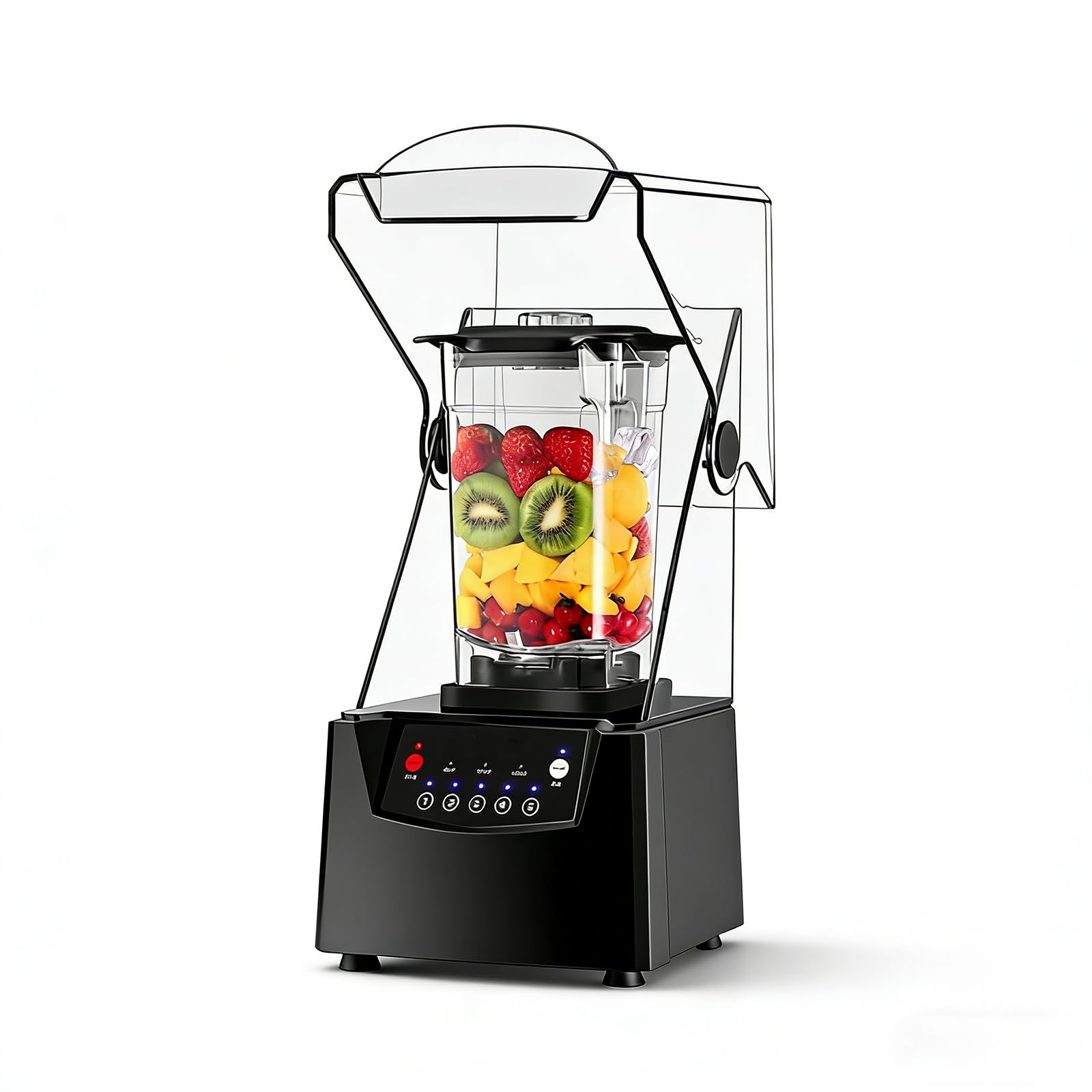 Frullatore Professionale Commerciale con Parasole Anti-Rumori - 1.8L/80oz Mixer ad Alta velocità Robusto, Auto-Pulente per Triturar Ghiaccio, Shakes & Smoothies - Casa & Hotel