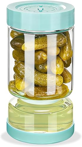 Miniatura 10 de ZENS Tarro de Pepinillos con Colador Abatible, Contenedor Separador de Jugo de Pepinillos de 37 oz en Forma de Arena, Tapa Hermética y a Prueba de