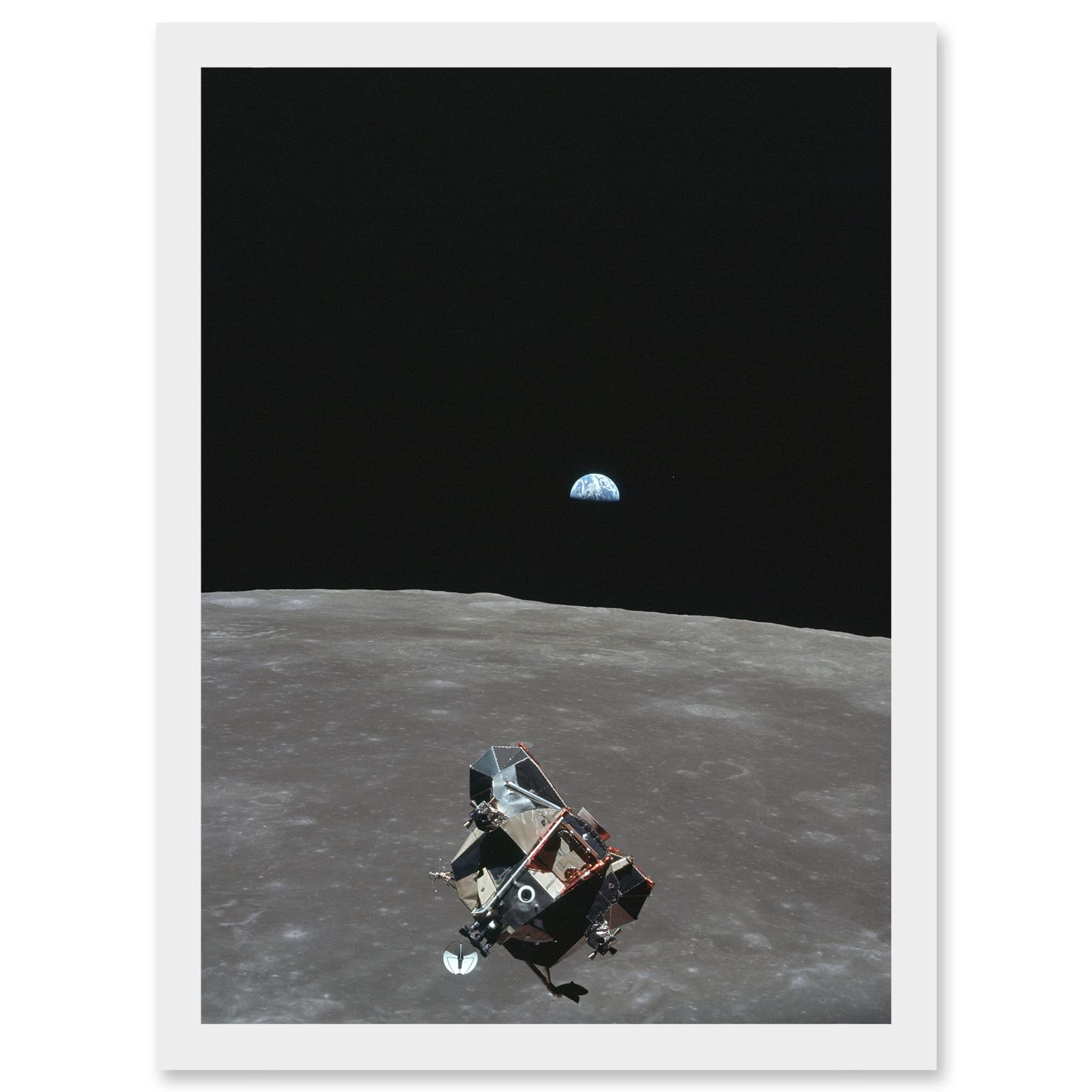 Artery8 Space NASA Earth Moon Lunar Landing Module Earth USA Photo Artwork Framed Wall Art Print A4
