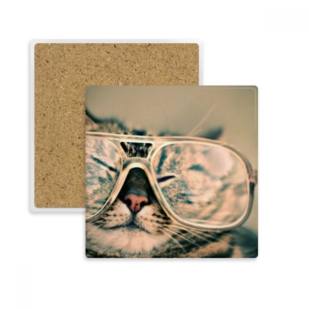 Sous-verre absorbant chat à lunettes dessous de tasse en pierre anti-tache pour boisson