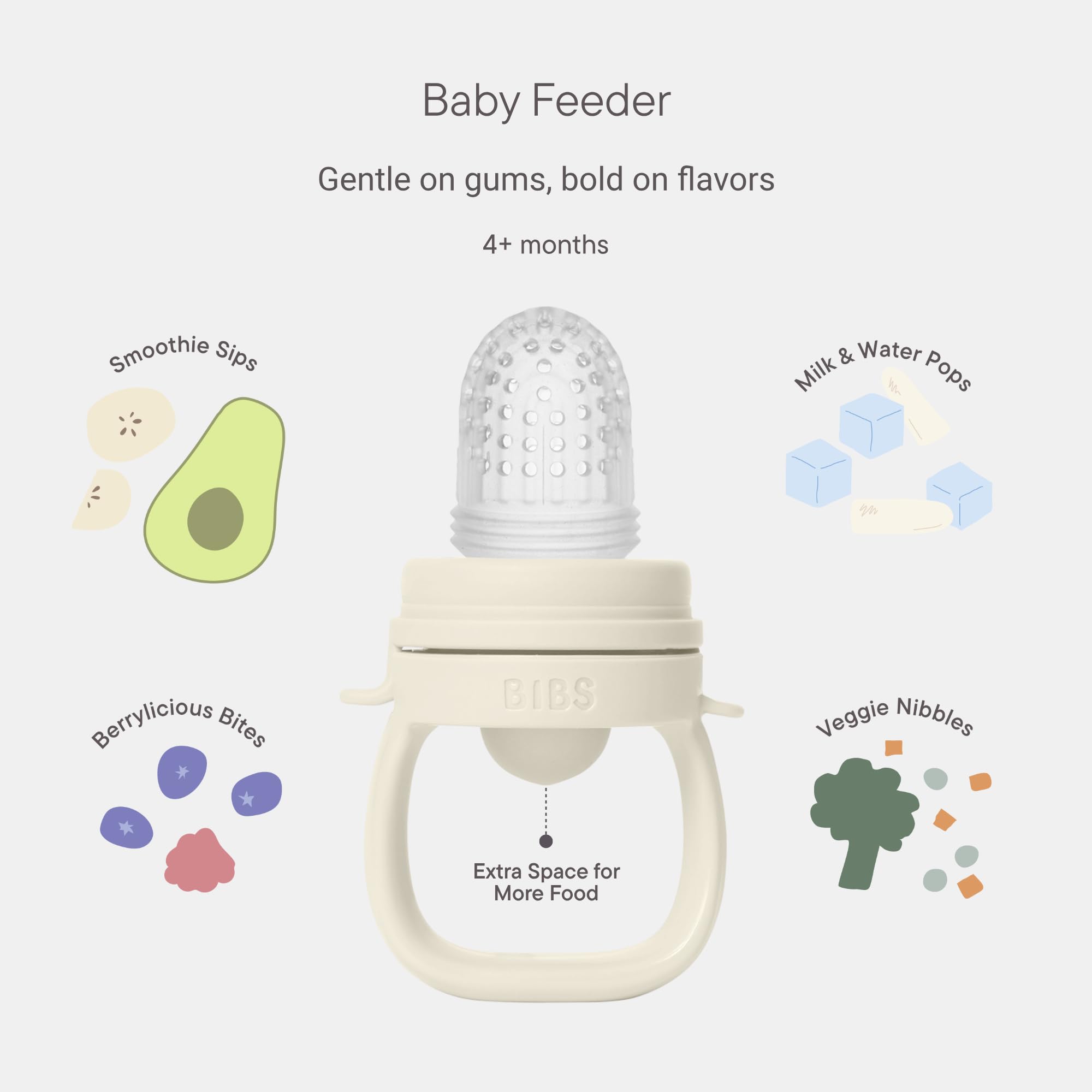 BIBS Baby Feeder con 2 tettarelle in silicone, compatibile con il vassoio del congelatore, facile da impugnare, senza BPA - ideale per la dentizione e l'autoalimentazione, 4+ mesi - Blush