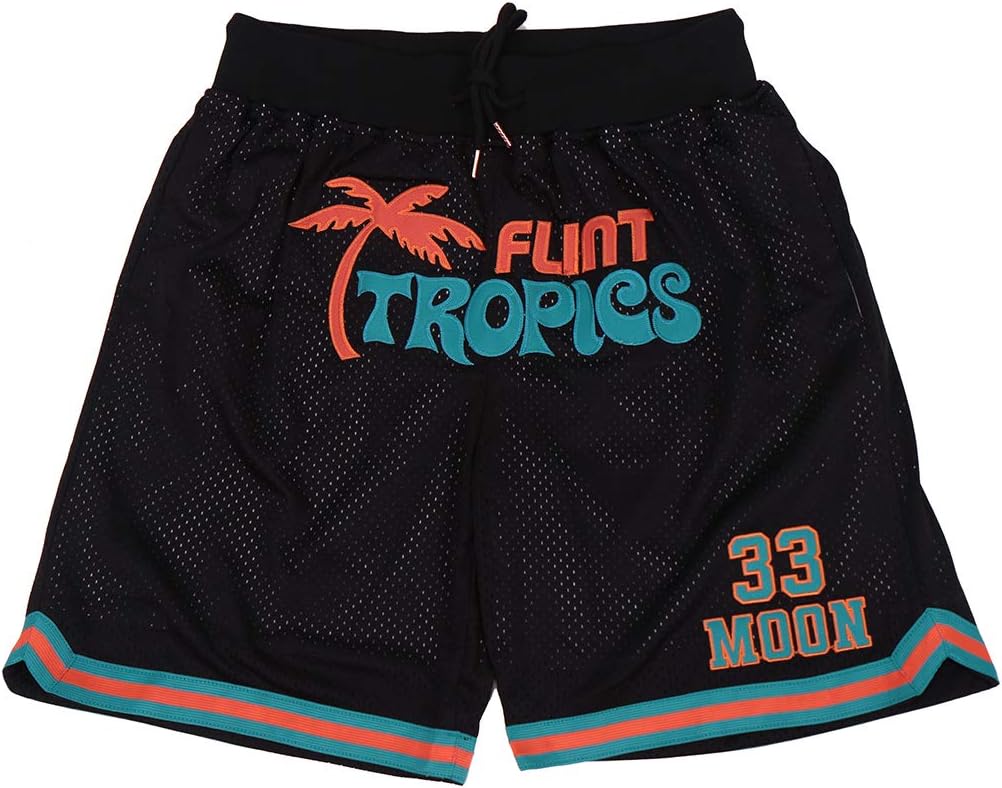 Kekambas Men's 33 Jackie Moon Sport Pants Flint Tropics Semi Pro Movie Basketball Shorts Stitched