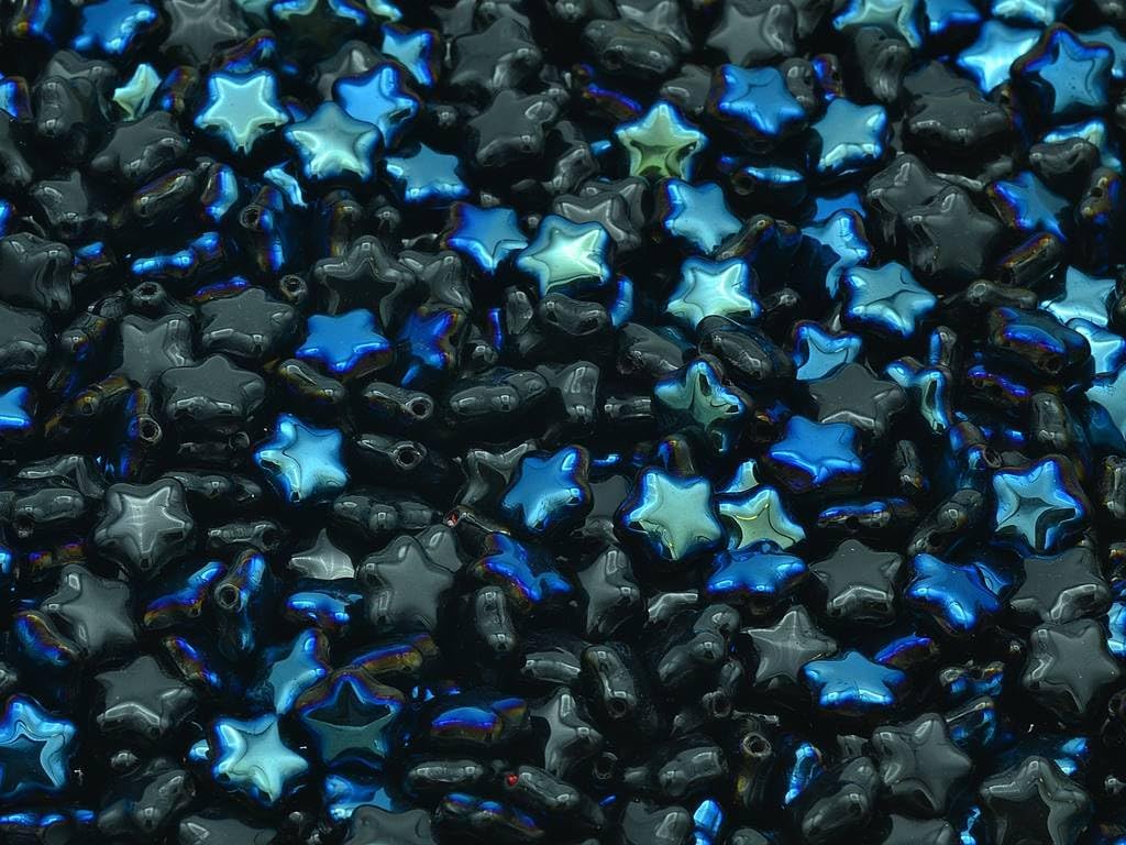 30pcs Flat Star Beads, Mixed Colors (Mix), Glass, Czech Republic (0.24 inches)