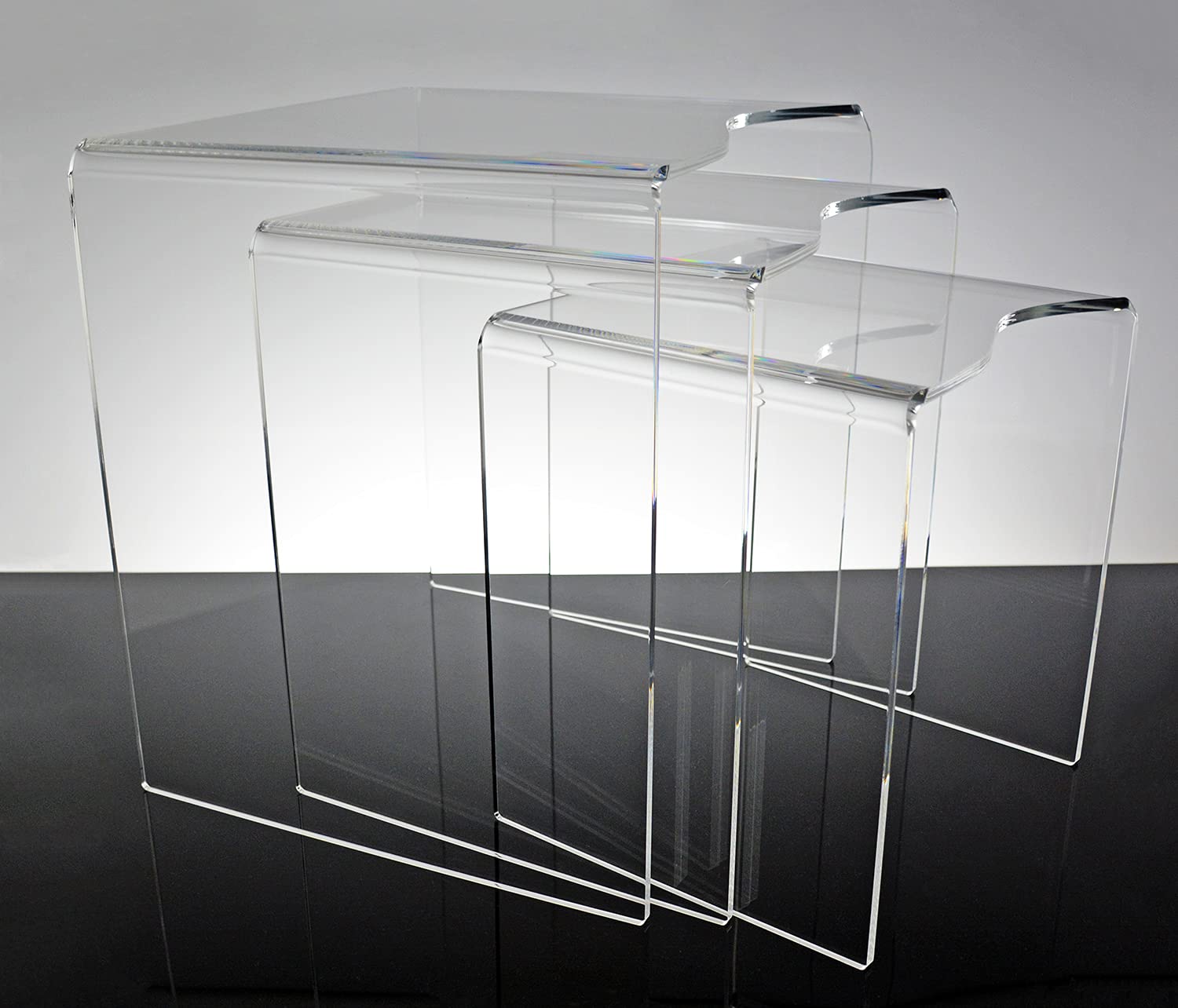 Slato Victoria Set Tre Tavolini da Salotto Impilabili in Cristallo Acrilico Trasparente, Design Moderno da Soggiorno e Caffè, Made in Italy