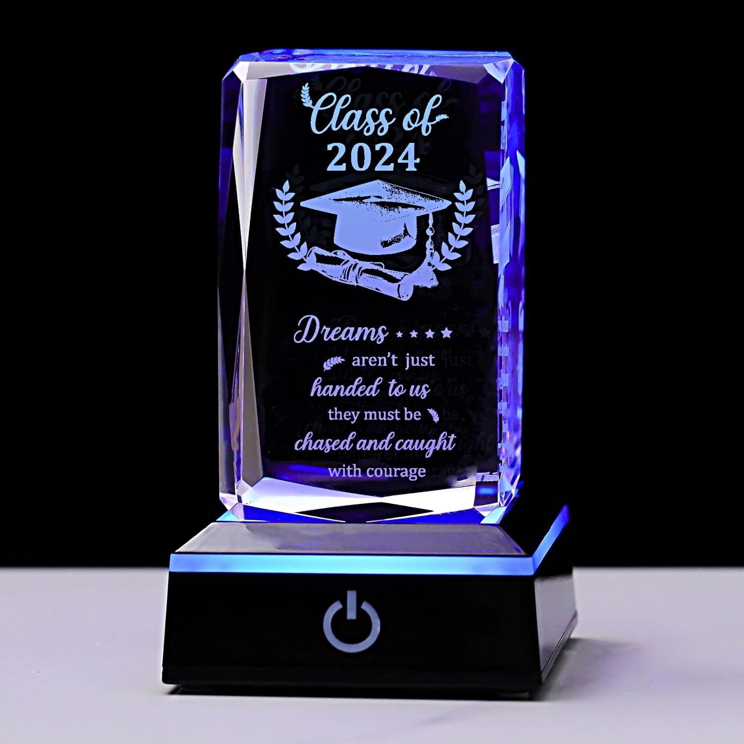 Graduation Gifts for Her Him Class of 2024 Graduate Inspirational Gifts, 3D Laser Engraved Crystal Keepsake with LED Colorful Light Base Ideas for Women Men Girls Daughter Son High School College