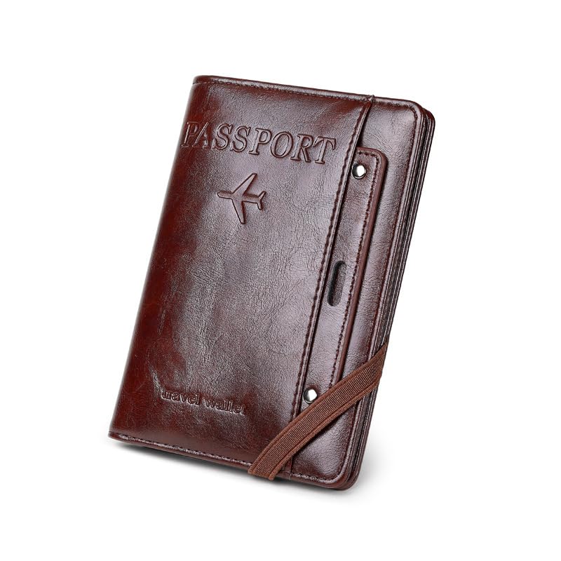 gustave RFID Passport Holder for Travel Women Men, Genuine Leather Passport Wallet with RFID Blocking, 4 Card Slots, Pen Holder, Clear ID Window, SIM Slots, Compact Size, Bronze,-picture-34