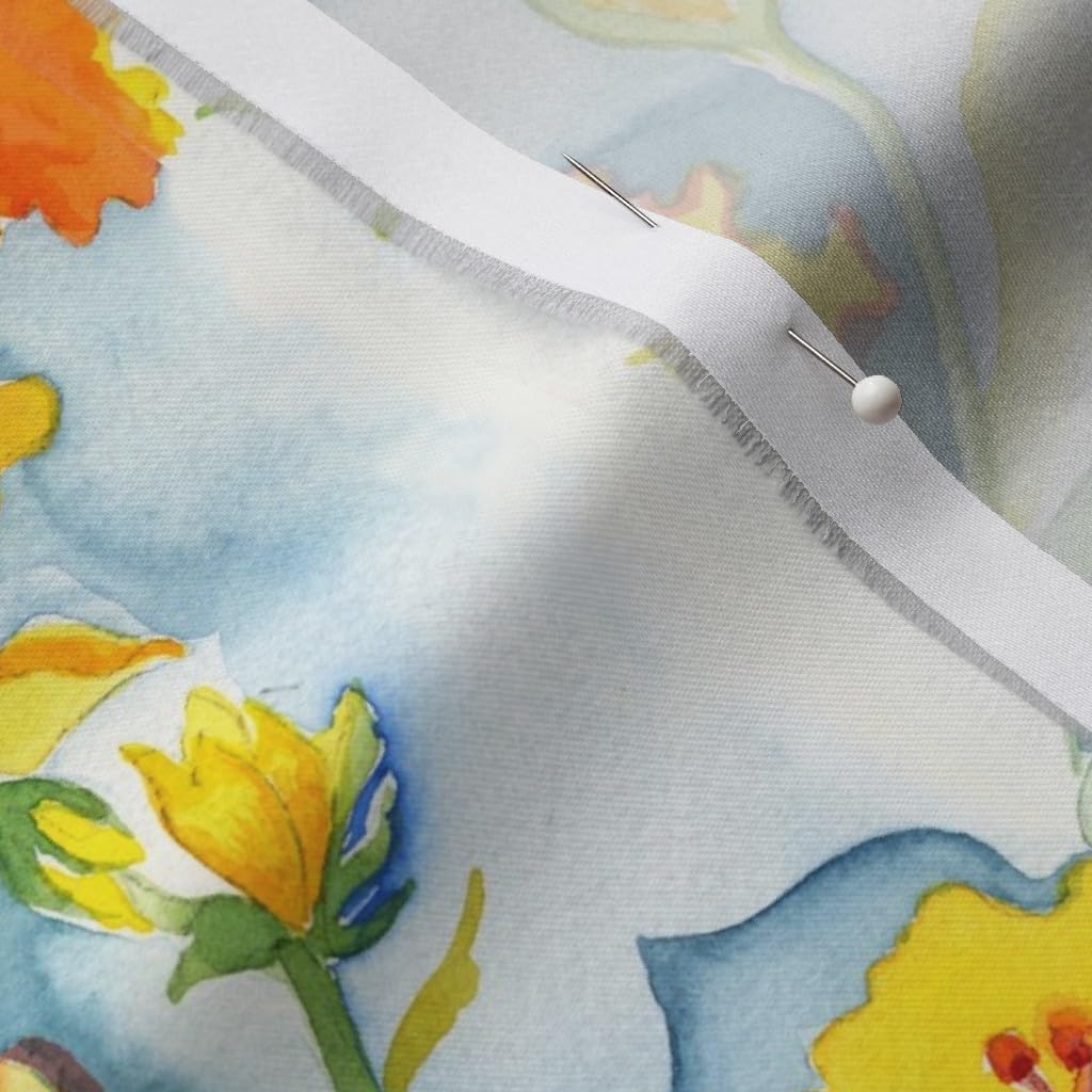 Spoonflower Fabric - Yellow Orange Hibiscus Watercolor Vibrant Tropical Colorful Floral Printed on Organic Cotton Sateen Fabric by The Yard - Sewing Quilting Apparel Home Decor