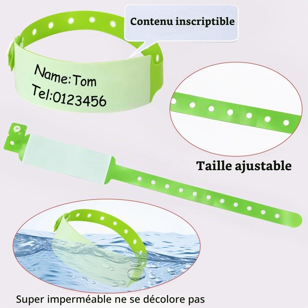 SwirlColor Bracelet Securite Identification Adulte, 100 Pièces Bracelet VIP événementiel Sécurité d'adolescents de PVC - Adulte, Vert