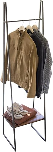 MY SWANKY HOME Estante colgante de metal con marco A, estante de almacenamiento de madera, soporte de ropa