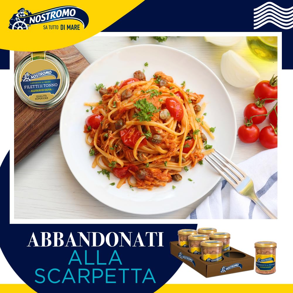 Nostromo - Trancetti di tonno all'olio di oliva, 6 vasetti da 180gr. Qualità superiore, lavorati a mano, fonte di Omega 3
