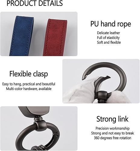 Miniatura 5 de 3 llaveros de cuero para automóvil, llavero giratorio de 360 grados y anillo en D antipérdida, llaveros de metal para hombres y mujeres (negro,