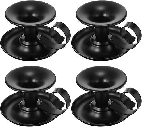 PATIKIL Portavelas cónico de hierro retro, juego de 4 candelabros simples negros para Halloween, centro de mesa, fiesta, boda, comedor, decoración