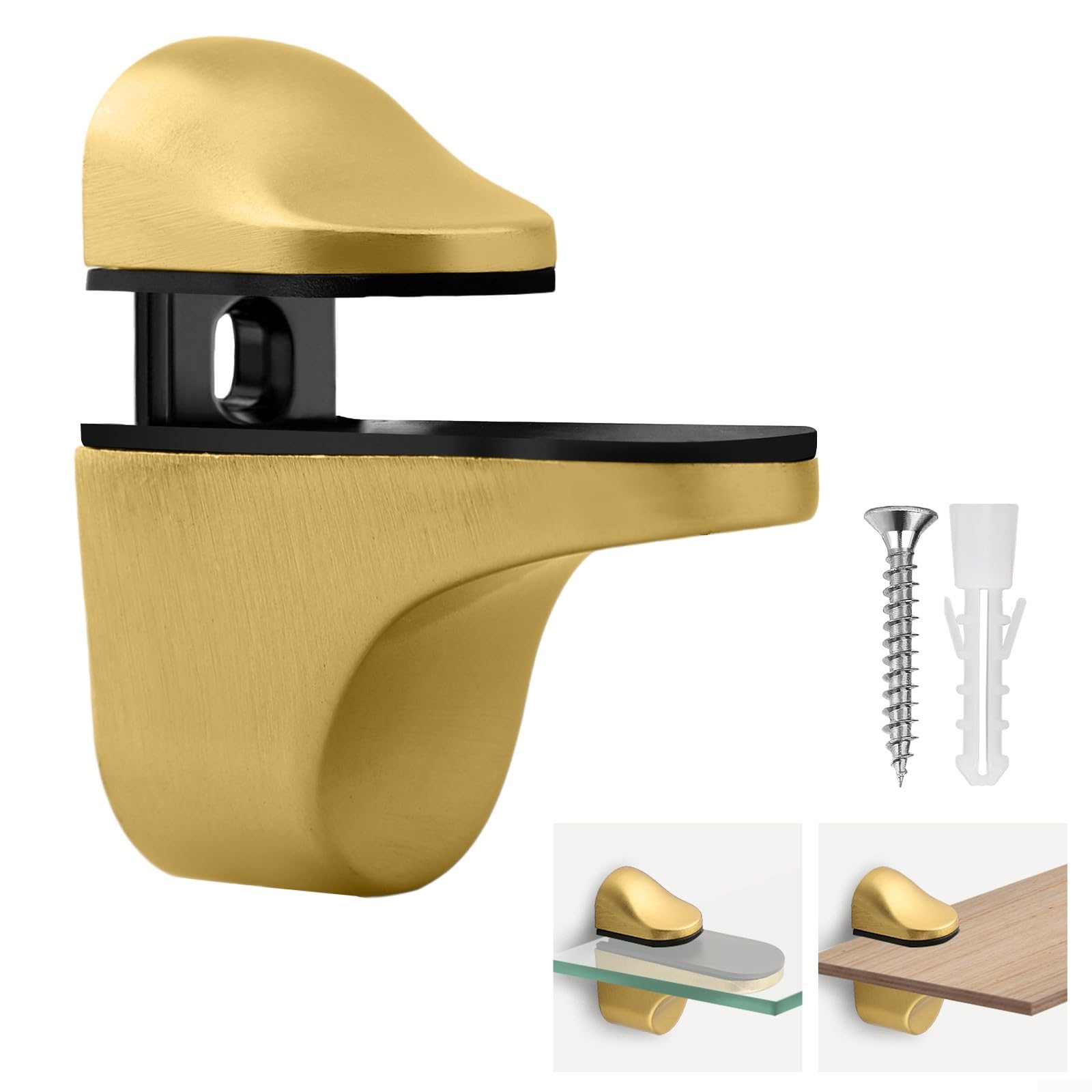 Zinc Alloy Glass Shelf Supports Adjustable Glass Clamp Shelf Brackets Heavy Duty Wall Mounting Support for Home Bathroom Kitchen Hardware(Gold)