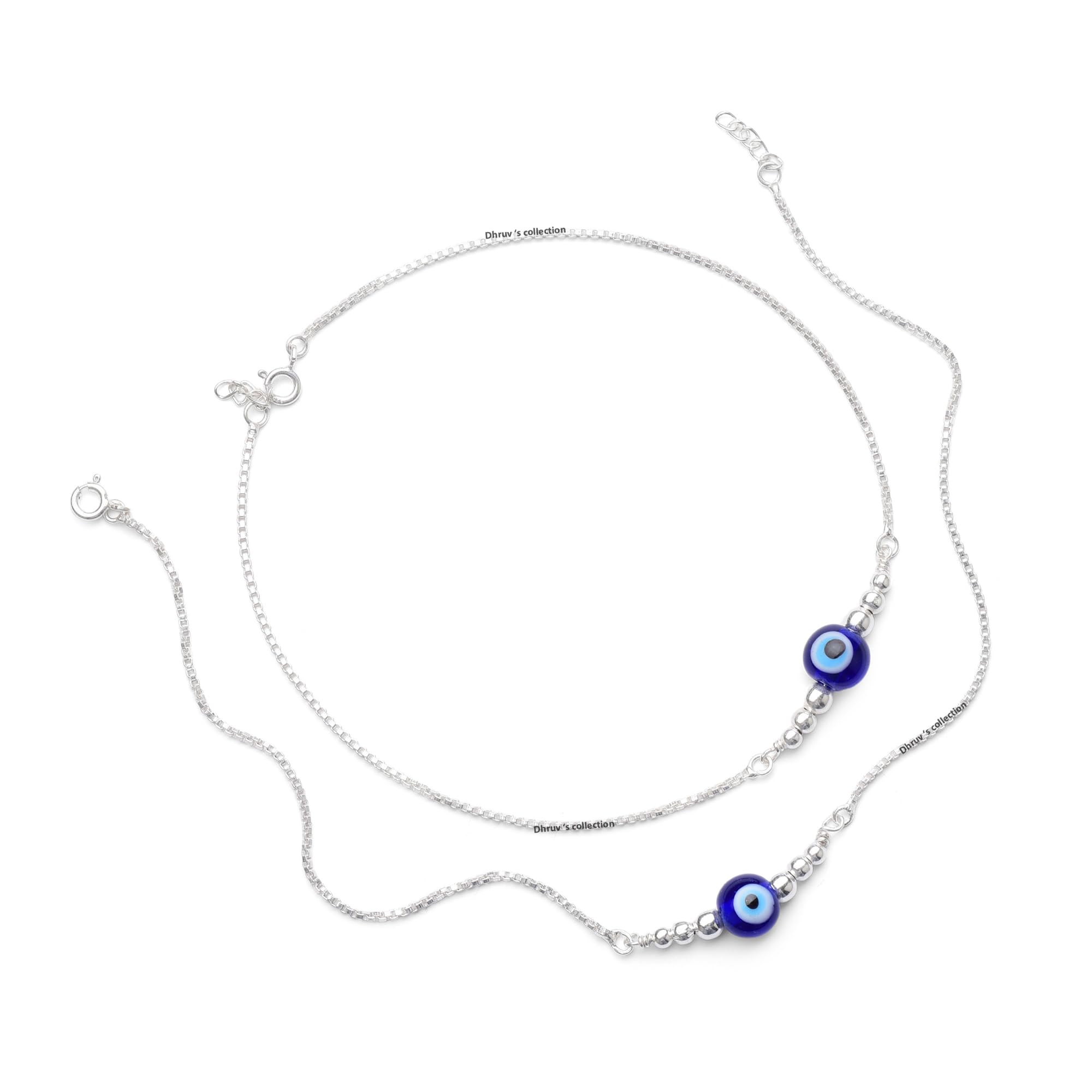925 Silver Evil Eye Anklet with Silver Balls, Box Chain Adjustable Payal For Girls and Women (Pair, 6.2 Grams)-image-28