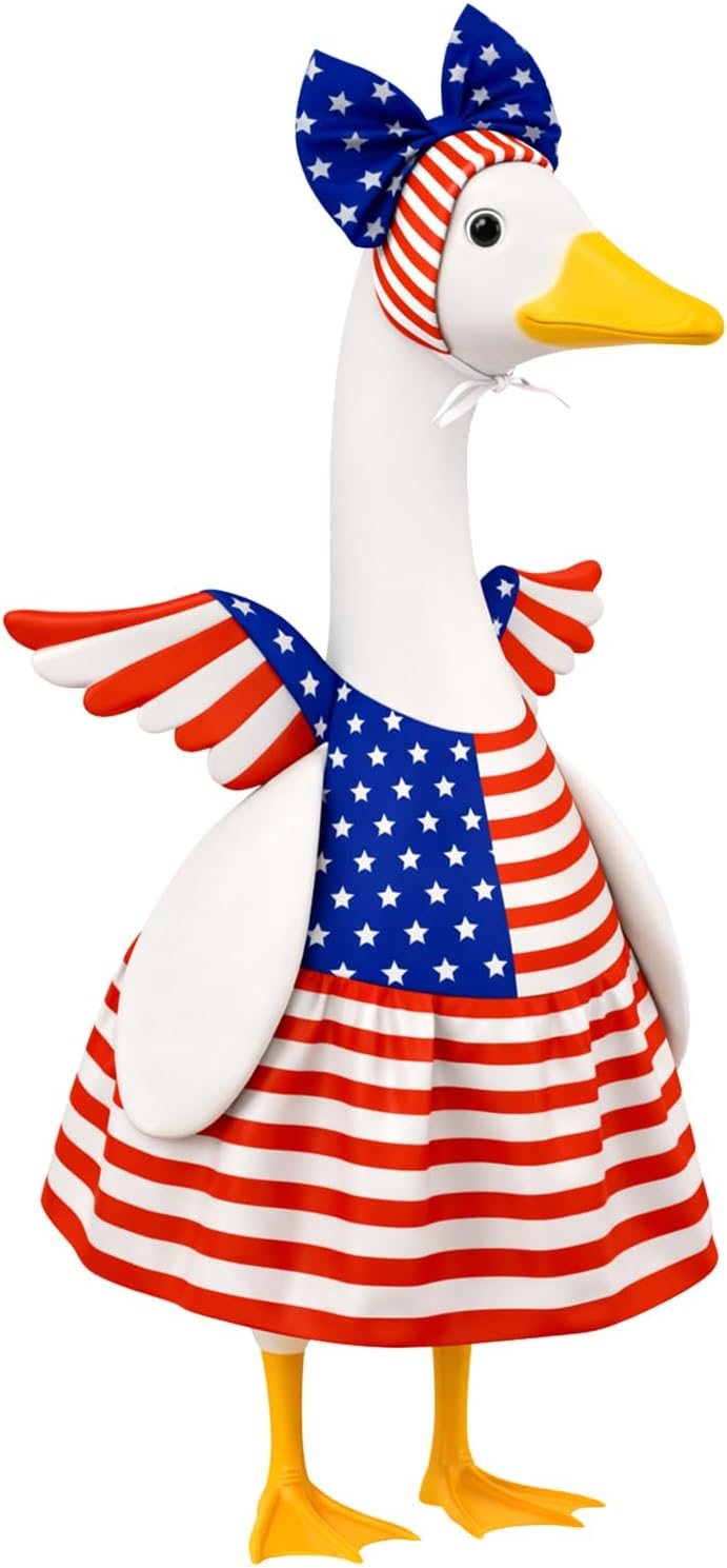 4th of July Patriotic Porch Goose Outfits for 23 Inch Lawn Statue, Independence Memorial Day Goose Costume for Garden Patio US 250th Anniversary Decoration