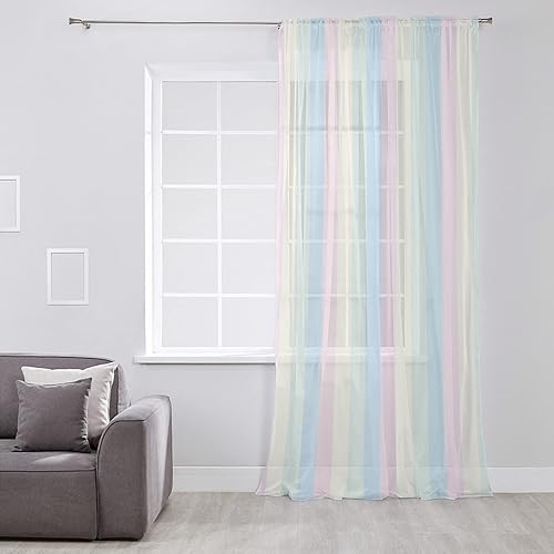 Miniatura 2 de LEOSUCRE Cortinas traslúcidas con rayas degradadas de 63 pulgadas de largo, cortinas semitransparentes para sala de estar, dormitorio, bolsillo para