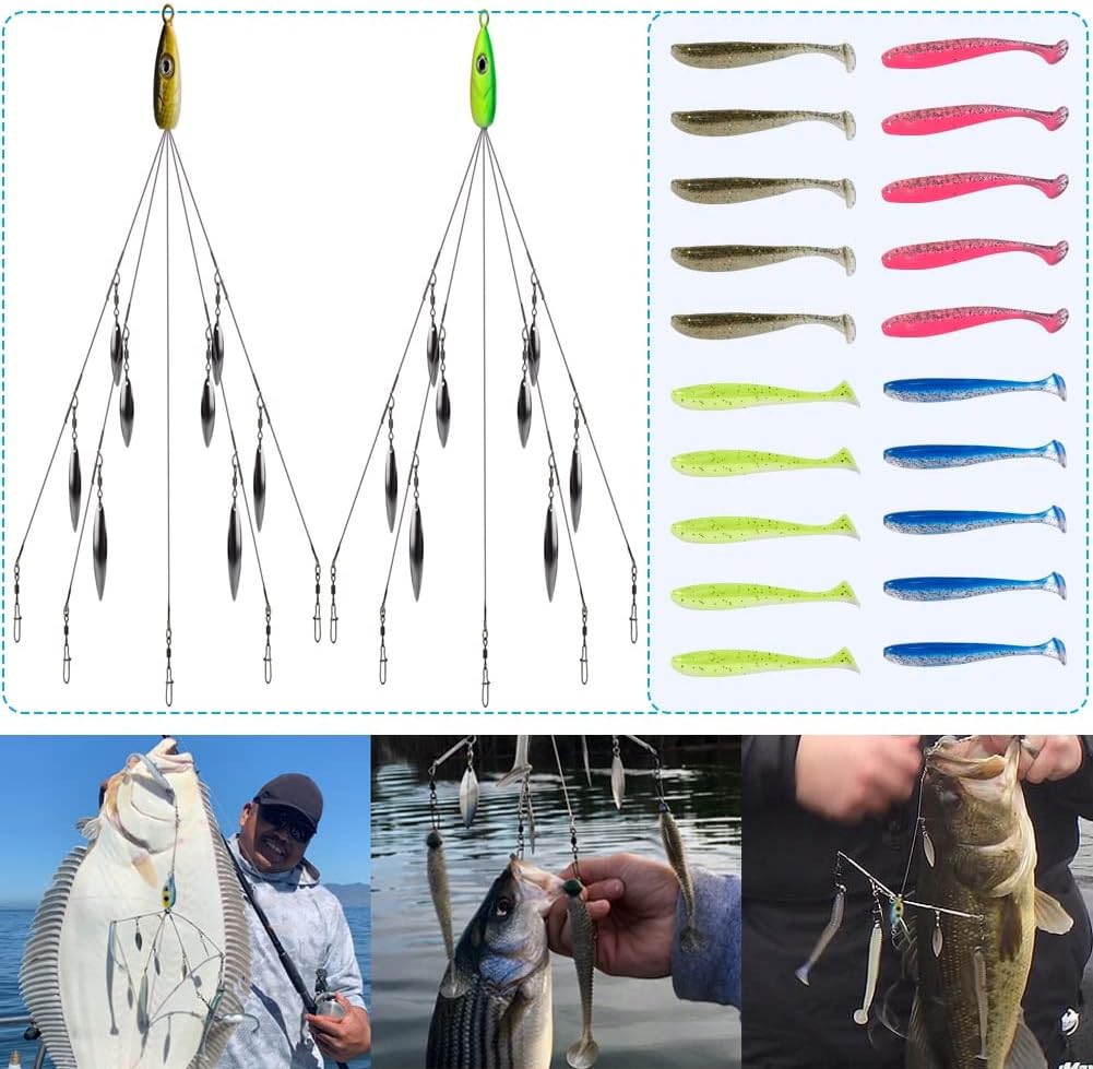 XhuangTech Alabama Rig Baits, 5 Arms Alabama Umbrella Rig with Soft Paddle Tail Swimbaits Bass Lures Jig Head Hook for Pike/ Trout/ Crappie in Freshwater Or Saltwater  : Sports & Outdoors