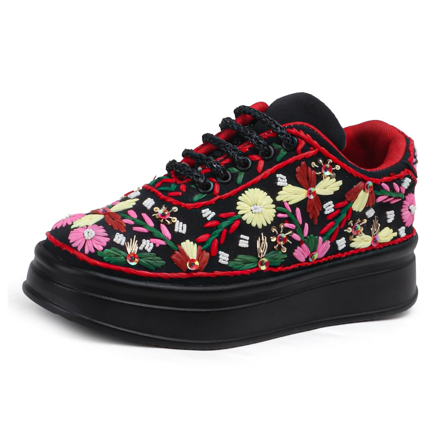 Women Hand Embroidery Wedding Party Bridal Floral High Heel Sneakers I Cushioned Insole I Comfortable Wear Wedge Shoes I for Ladies and Girls-image-15