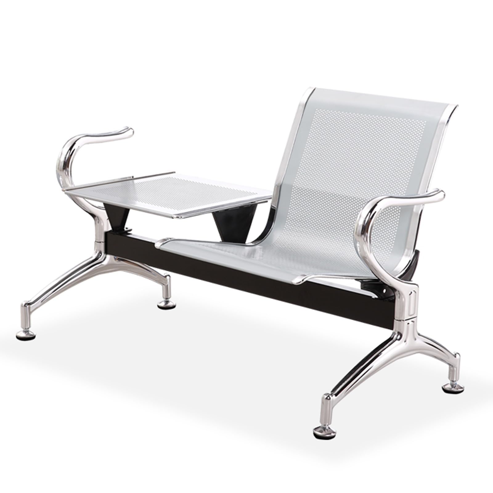 SaryEdge Reception Chair with Table Airport Room Seating Synthetic Leather Guest Bench for Hospitals Hair Salons Conference Rooms - Silver,