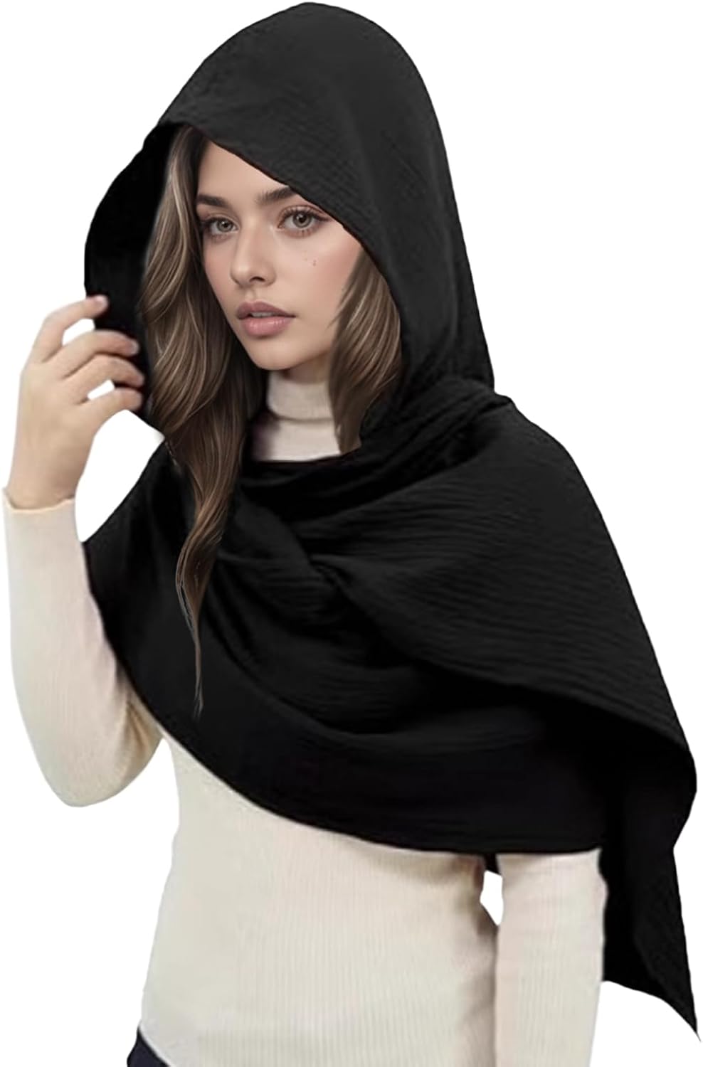 Women Men Shawl Hooded Scarf Cape Multifunctional Linen Cotton Rave Hood Shawls