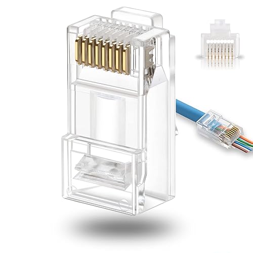 Rapink Paquete de 50 conectores RJ45 Cat6, conector RJ45 Ethernet UTP de primera calidad, extremos RJ45 dorados para cable de red sólido y trenzado