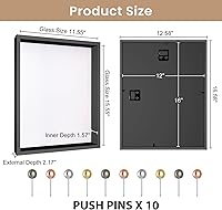 Vista 56 de Califortree 12x16 Large Shadow Box Frame with Soft Linen Back - Metal Push Pins Included, Memory Shadow Box Display Case for Bouquet Awards Medals