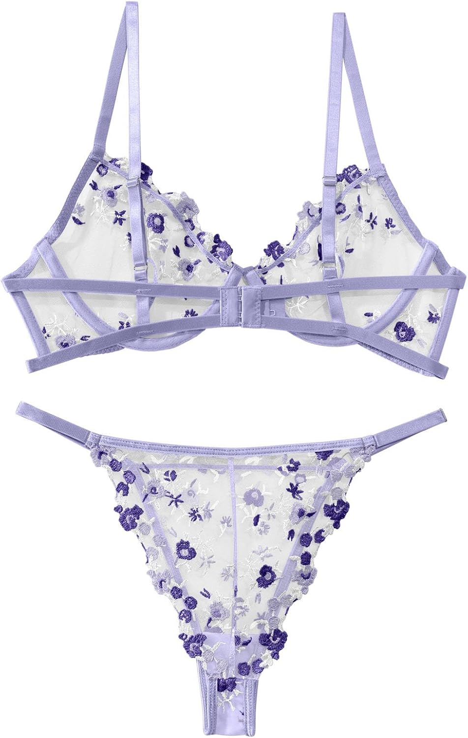 Lilosy Sexy Floral Embroidered Mesh Sheer Underwire Lingerie Set - Image 4