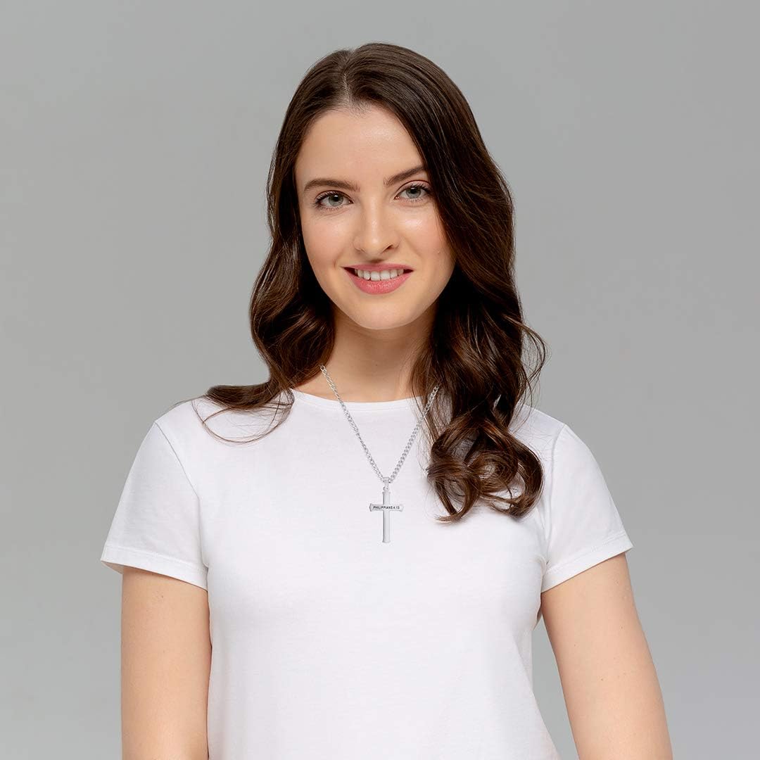 Miniatura 4 de Collar religioso con versículo de la Biblia Cristiana con sello a mano, colgante de cruz de acero inoxidable, regalo para hombres, Acero inoxidable