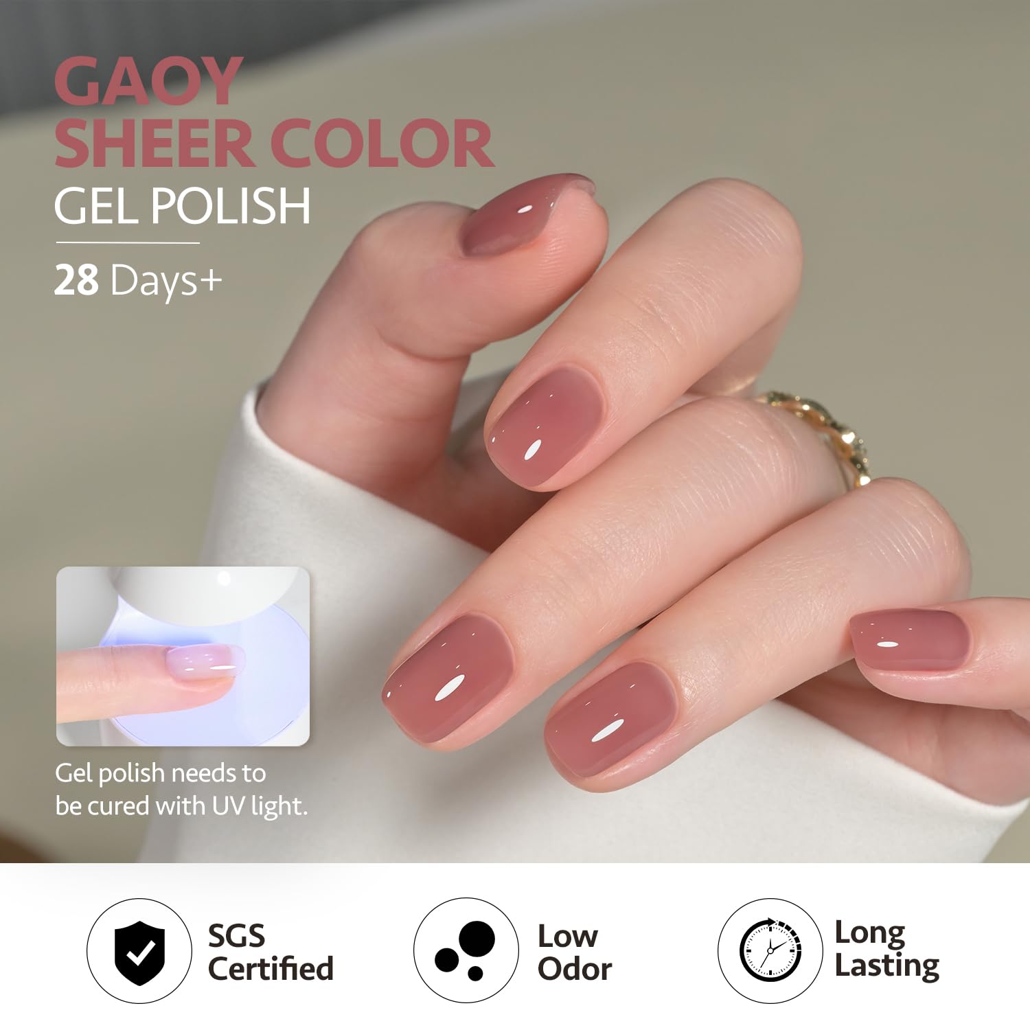 GAOY Jelly Nude Pink Gel Nail Polish, 16ml Sheer Translucent Netural Soak Off Gel Polish, UV Light Cure for Nail Art DIY at Home, 3022 Nude Rose