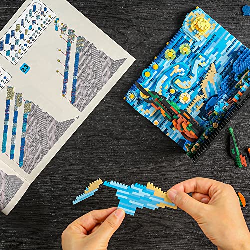 Image of MACTANO The Starry Night Micro Mini Building Kit for Adult, Vincent Van Gogh Idea Display for Home Decor DIY Building Block Set Construction Toy Model-1858PCS