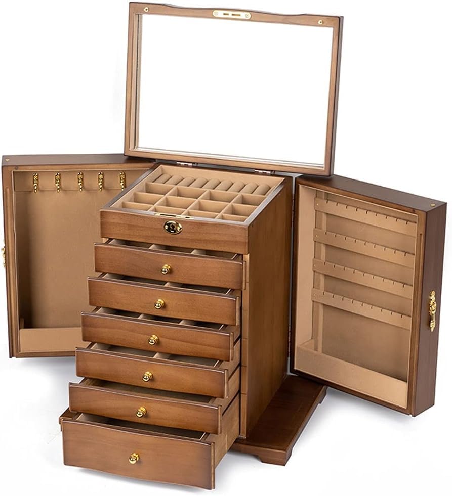 Boîte de rangement de bijoux en bois 36x24x37.2cm pour coiffeuse