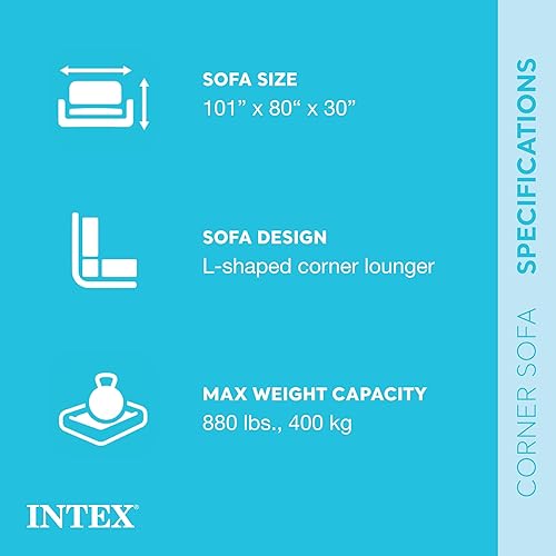 Miniatura 3 de Intex Sofá esquinero inflable en forma de L para interiores relajantes con portavasos integrados para salas de estar en el hogar, gris (paquete de 4)