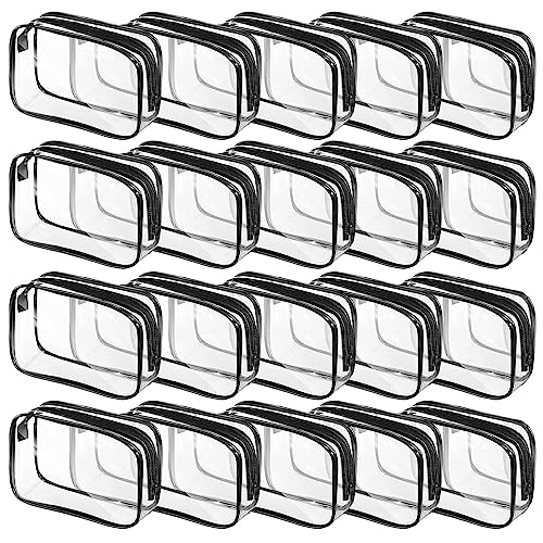 Tergy 20 Packs Clear Cosmetics Bags for Women Men Waterproof Toiletry Bags PVC Makeup Bags Organizer Case with Zipper for Travel Bathroom (Black)