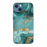 JCVOTREL teal and gold marble Printed Phone Case for iPhone 13 Mini 5.4 inch,TPU+PC Shockproof Funny Phone Case for iPhone 13 Mini Cover,Anti-Fingerprint,Not Yellowing